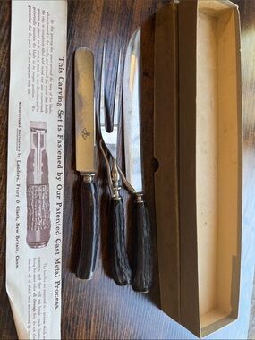 Vintage Carving Set with Dark Brown Handles - Classic Stainless Steel